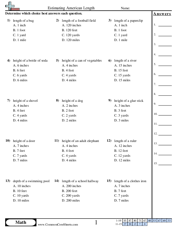 Determining Appropriate Measurement (American) worksheet